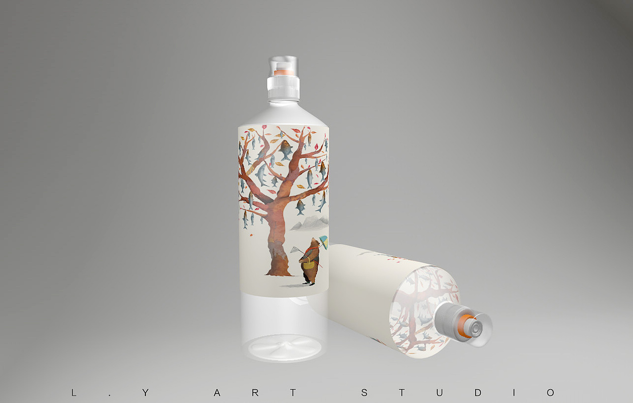 塑料矿泉透明水瓶外包装c4d建模渲染结合ai设计效果图