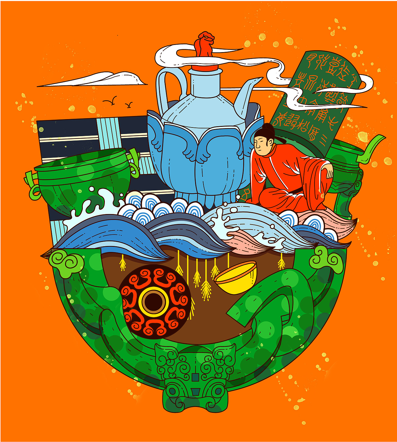 根据合肥市的区块划分以及特色进行原创主题插画,同时也将安徽博物院