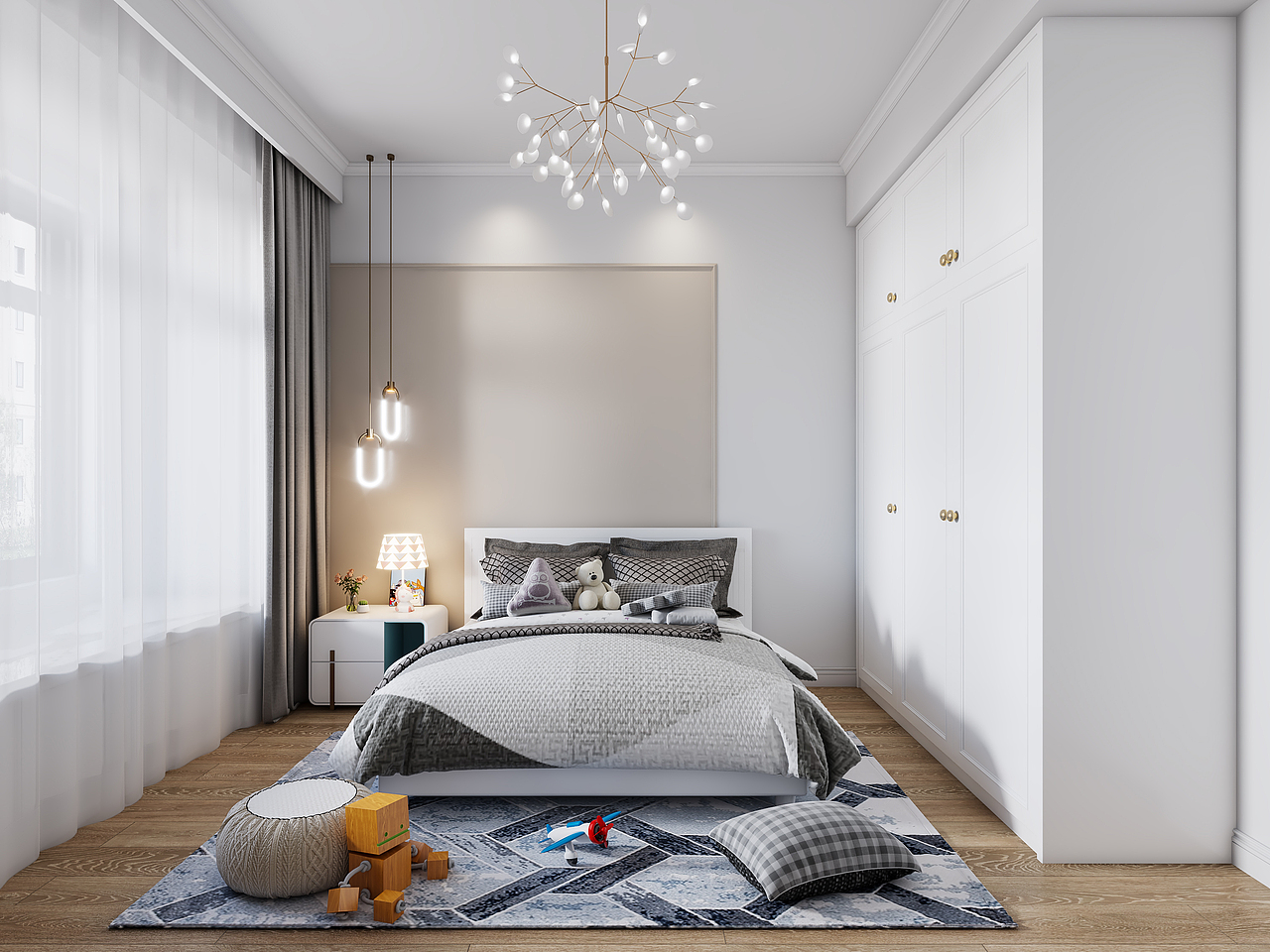 法式极简风格客餐厅卧室案例（图ZMjUwNDcwNjY0） - 家装设计 - 站酷设计师择木新晨效果图原创素材 - 站酷ZCOOL