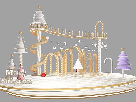 圣诞节美陈，简约风格色调，白色与金色的搭配