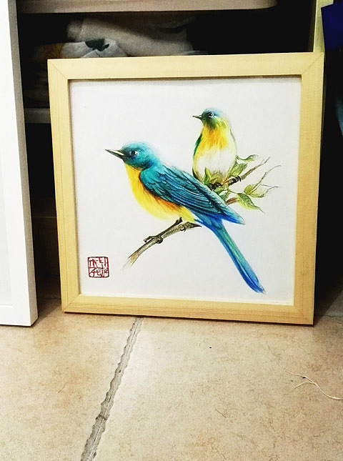 花鸟彩铅装饰画