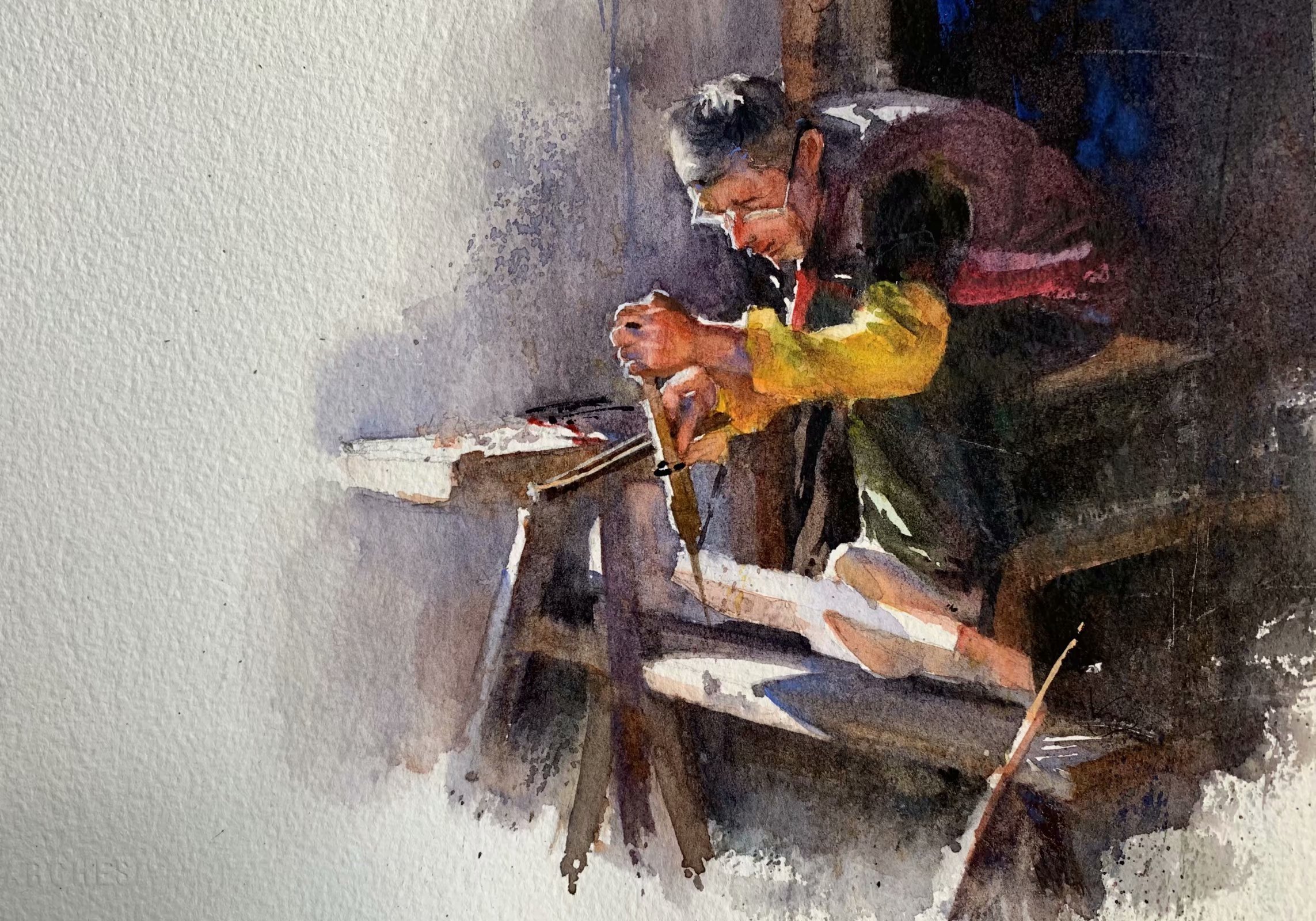 夏宇航水彩《做木匠的老人》|纯艺术|绘画|燃动夏日 - 原创作品