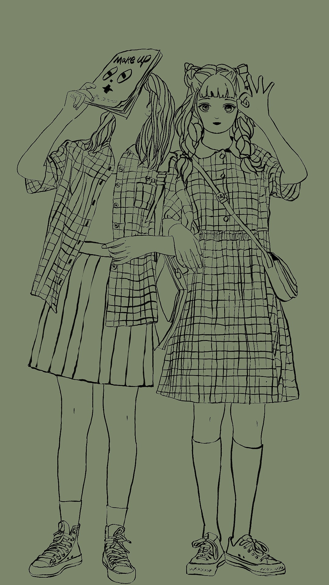 分享一对森系女孩插画绘制过程