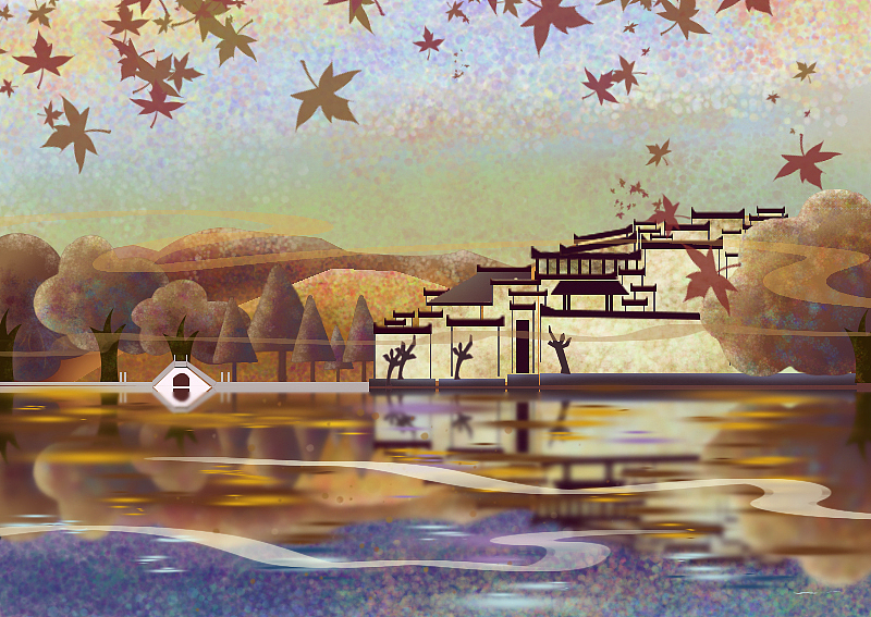 秋色村庄图（图ZMjA1MTY4MDQ4） - 商业插画 - 站酷设计师千手斗罗原创素材 - 站酷ZCOOL