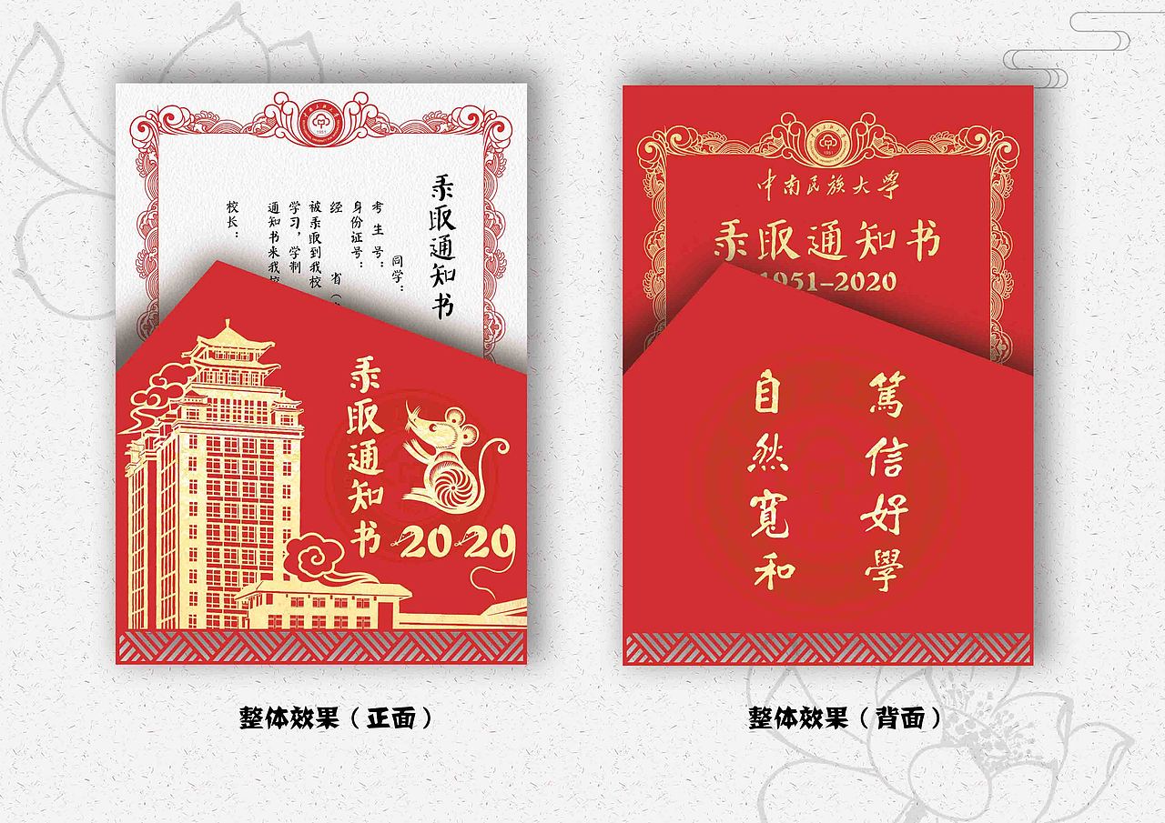 中南民族大学录取通知书剪纸版本参赛作品——杨再旺