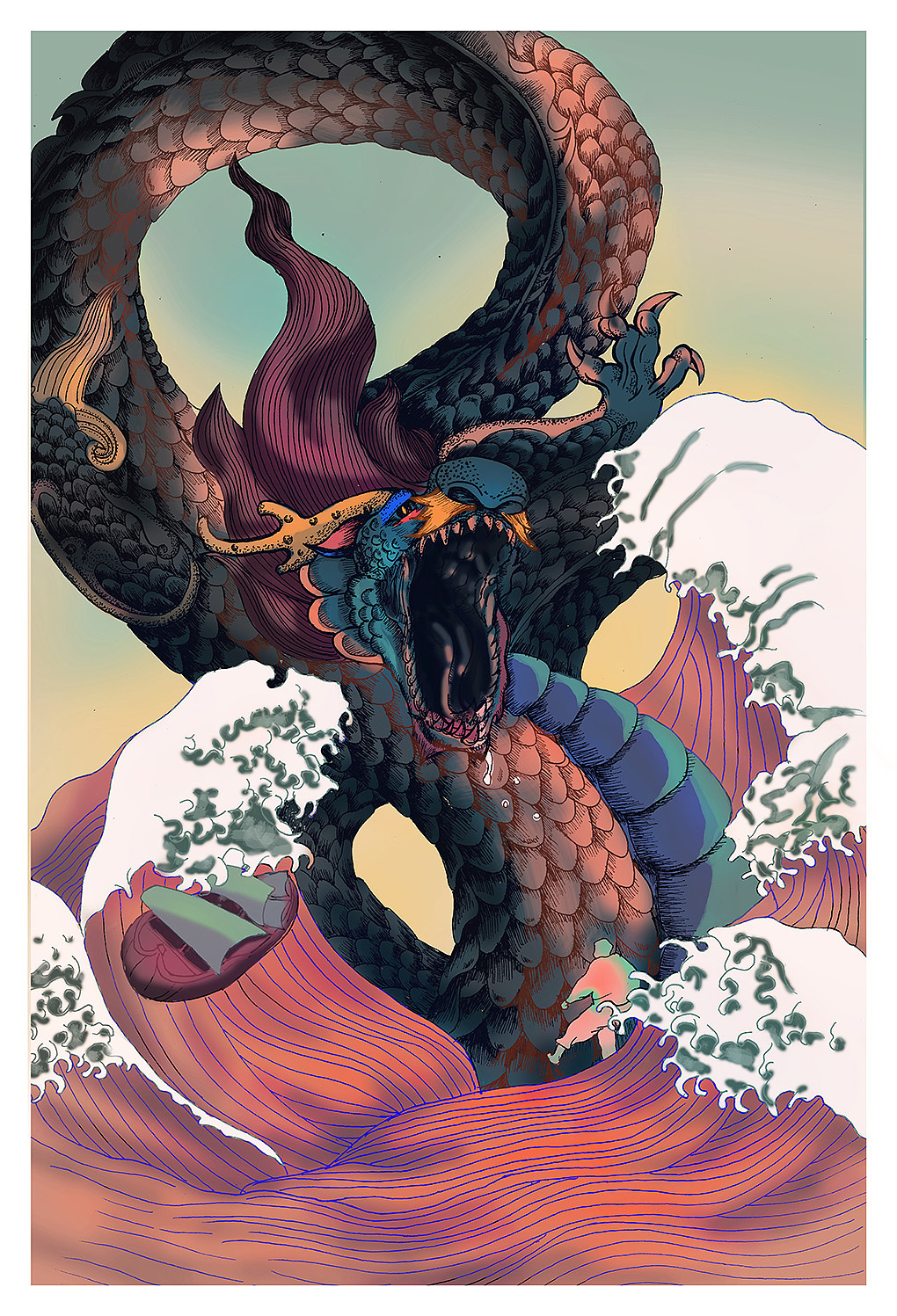 昆明傳說“鐵樹開花，馬長角”，龍插畫三則（圖ZMTkxMDI2MjY4） - 創(chuàng)作習(xí)作 - 站酷設(shè)計師最白的白開原創(chuàng)素材 - 站酷ZCOOL