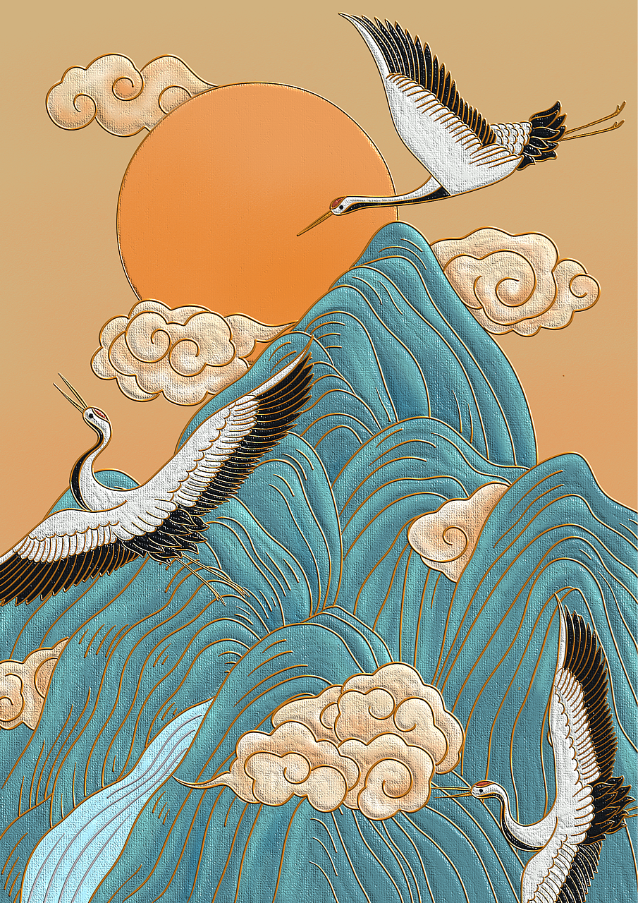 仙鹤装饰画（图ZMjM4NDgxMzcy） - 艺术插画 - 站酷设计师HHJune原创素材 - 站酷ZCOOL