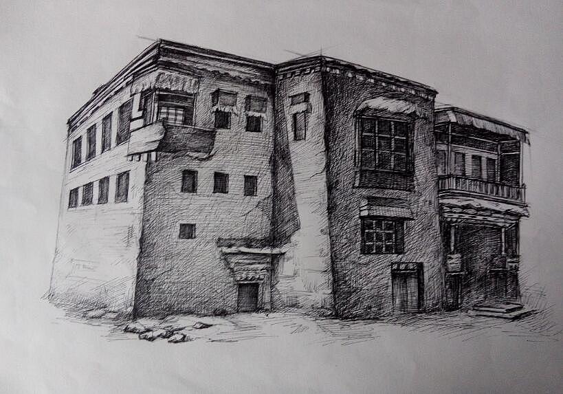 圆珠笔之福建土楼风景