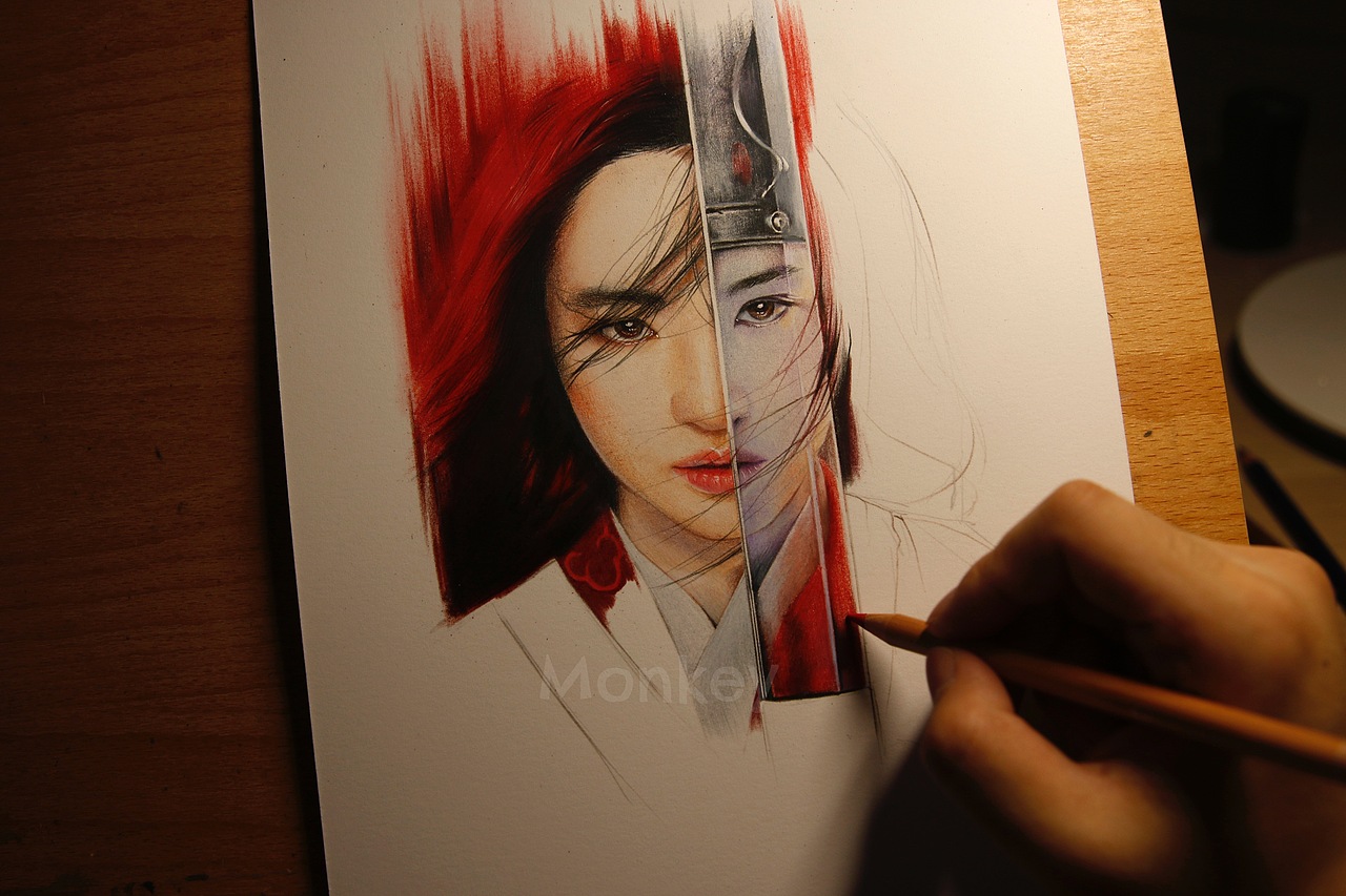 花木兰彩铅手绘