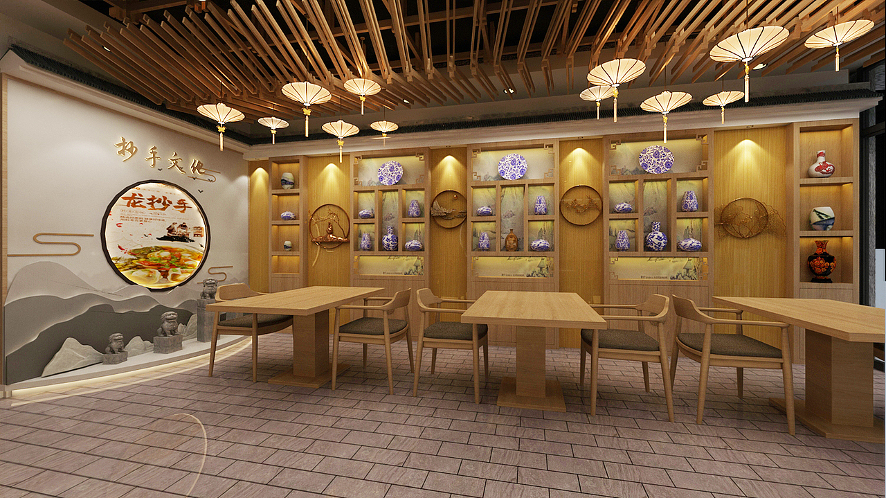 抄手店店铺工装效果图设计