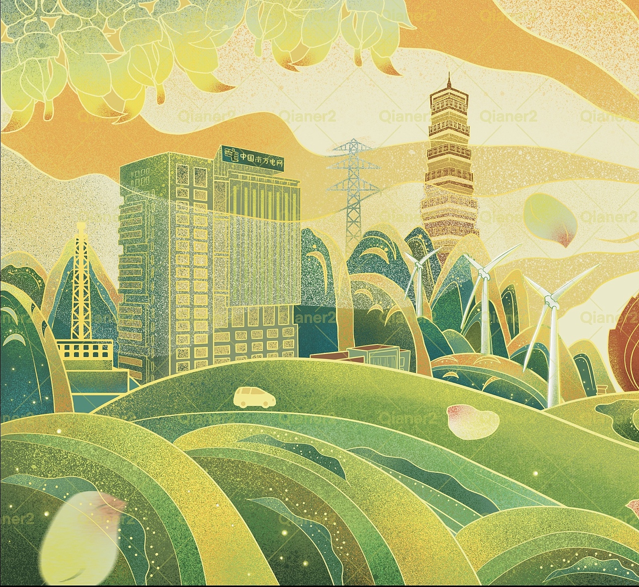 城市电力国潮插画/原创插画（图ZMjYwNDkxODAw） - 商业插画 - 站酷设计师Qianer2原创素材 - 站酷ZCOOL