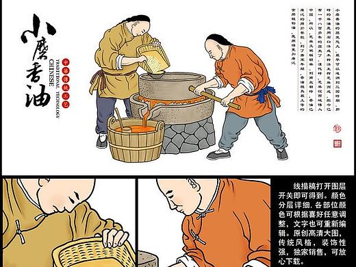 小磨香油插画,芝麻油工艺图