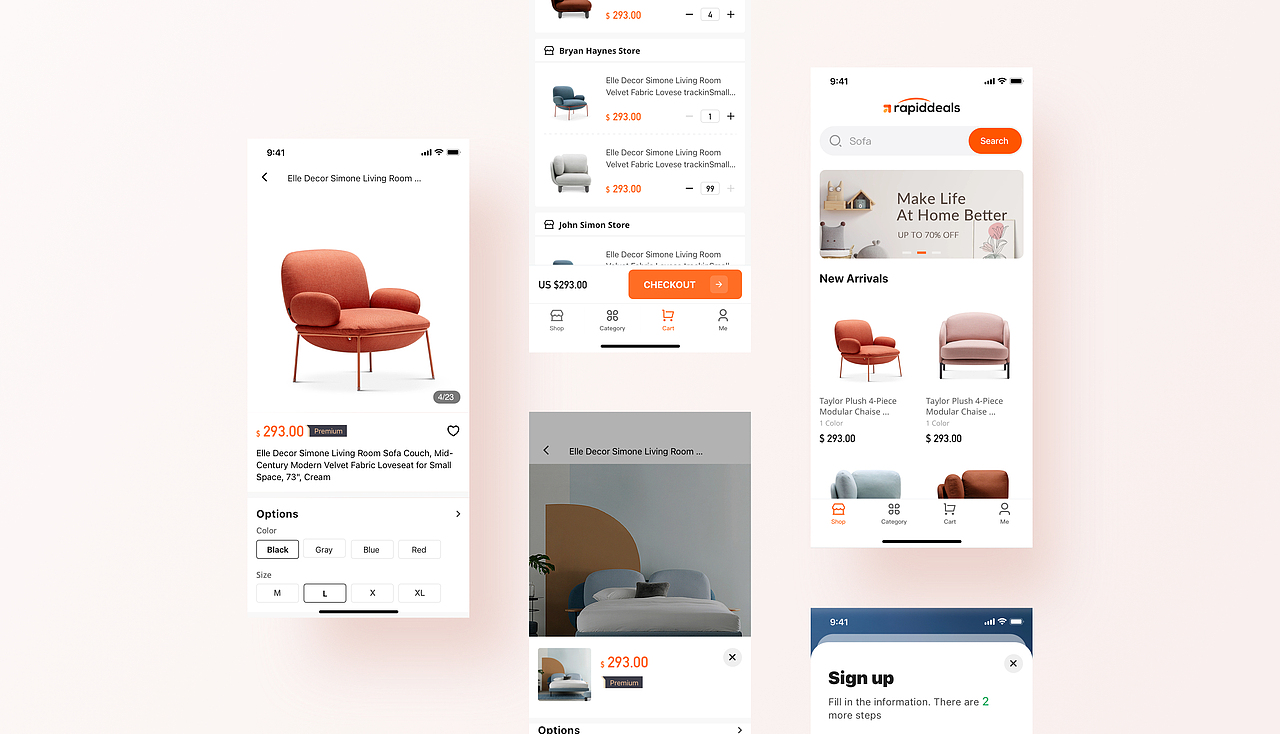 Shopping application - delivery, shopping cart（图ZMjgwMzY3MjQ0） - APP界面 - 站酷设计师洛尘lk原创素材 - 站酷ZCOOL
