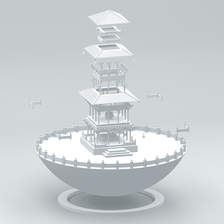 #C4D#中国古代建筑+3D视频H5交互制作