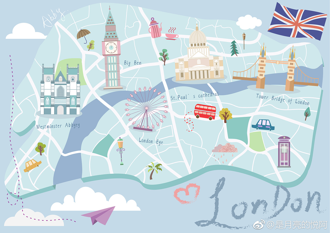 AI绘制伦敦旅游小地图|插画|商业插画|由希君 - 原创作品 - 站酷 (ZCOOL)