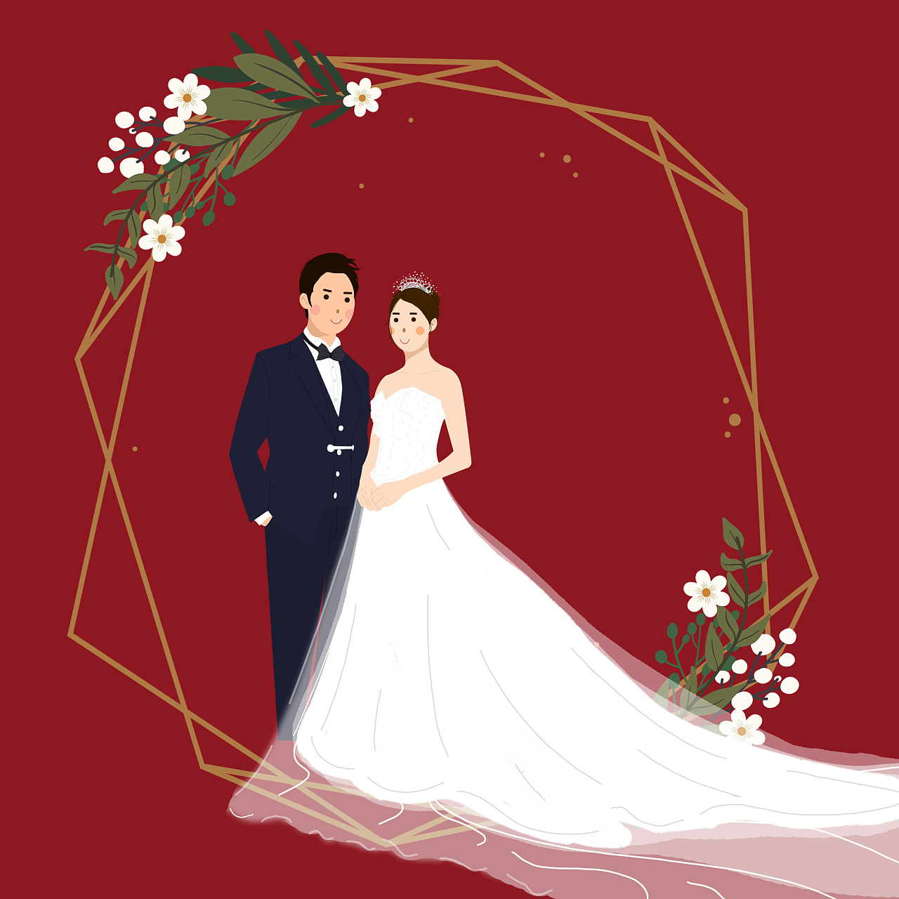 定制类婚礼请柬插画设计手绘头像