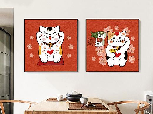 招财猫装饰画插画客厅书房装饰画