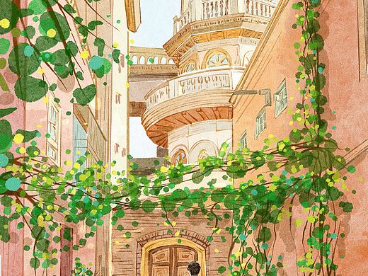 风景明信片插画