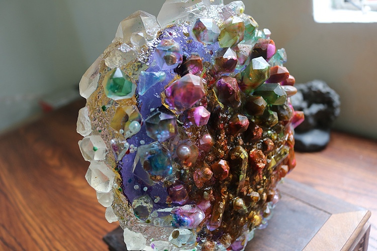 水晶里的幻彩紫金盘龙 琥珀绘(3D树脂画)