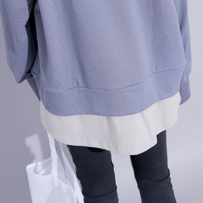 港风秋季拼接假两件卫衣