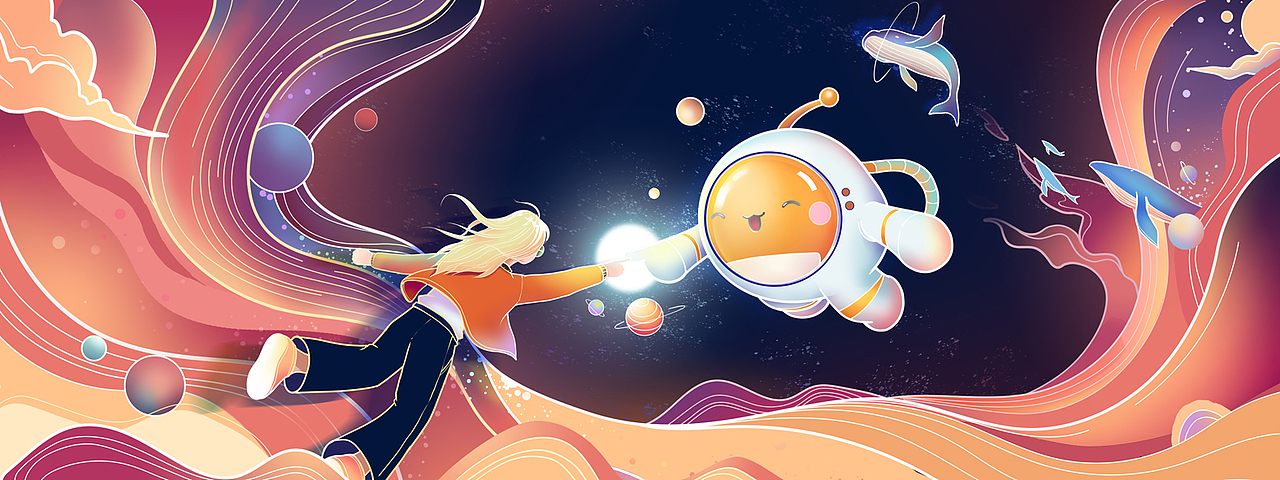 一种风格尝试插画（1）---2021杭州漫展CC畅想主画面（图ZMjg2MTkwNTg0） - 商业插画 - 站酷设计师饮光君原创素材 - 站酷ZCOOL