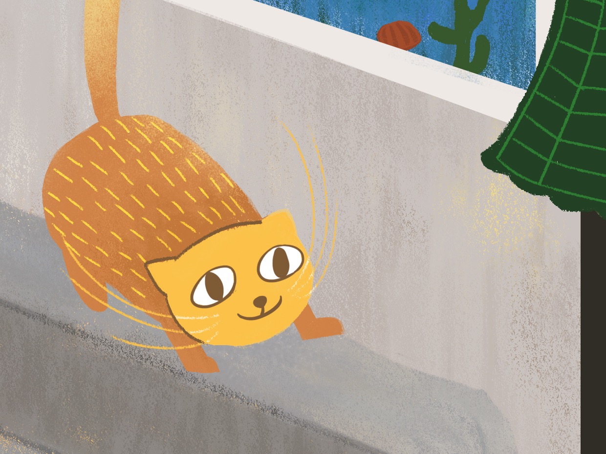 小橘猫和鱼的偶遇(小清新静态壁纸) - 静态壁纸下载 - 元气壁纸