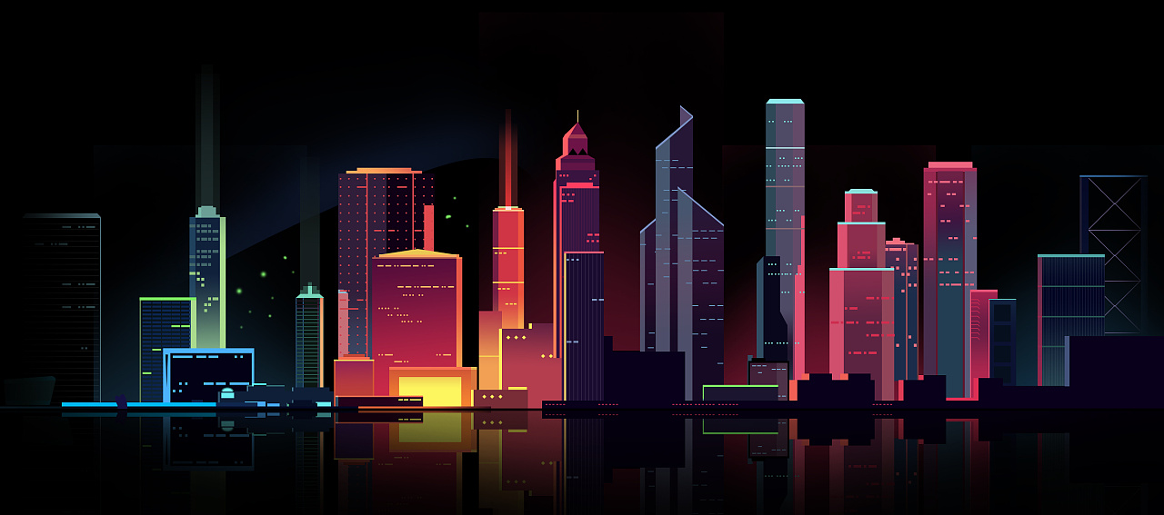 渐变·城市夜景|插画|创作习作|银河与爱之诗 - 临摹作品 - 站酷