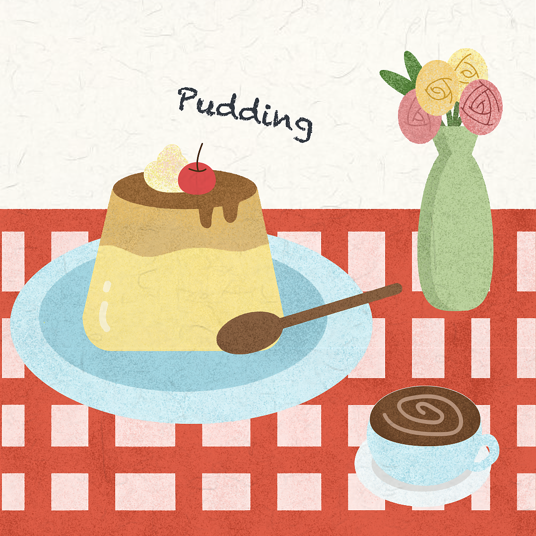 扁平纹理萌系美食插画