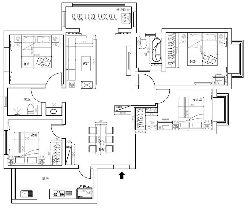 海马九如府装修效果图90平两室两厅现代简约风格设计方案---平面布局图