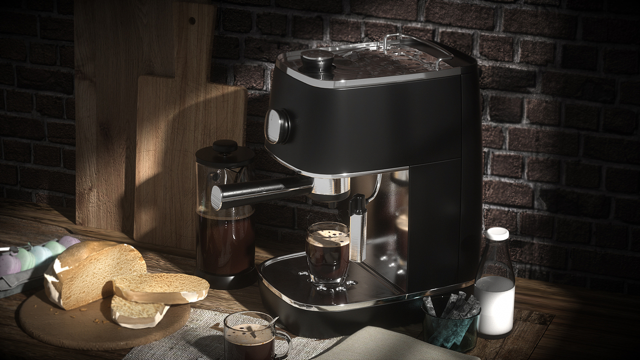 C4D+OC写实复古咖啡机渲染