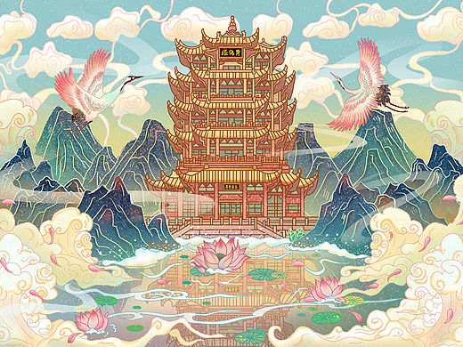 黄鹤楼手绘插画_素材网站_图片免费下载-zcool站酷