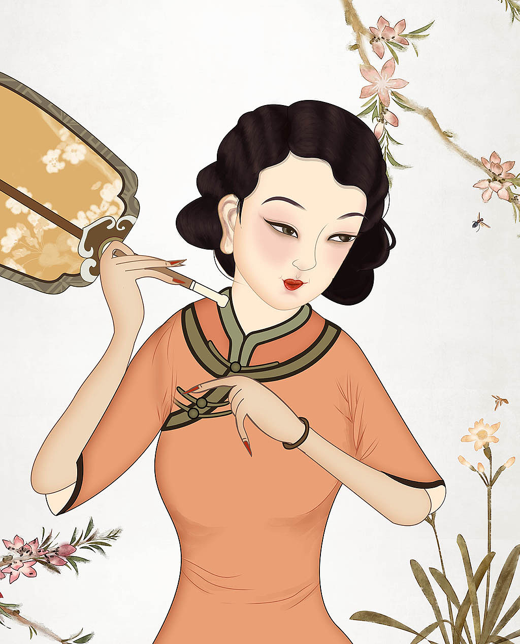 旗袍之美《石榴花与旗袍美人》（图ZMjAxNTAyOTM2） - 商业插画 - 站酷设计师隐彰原创素材 - 站酷ZCOOL