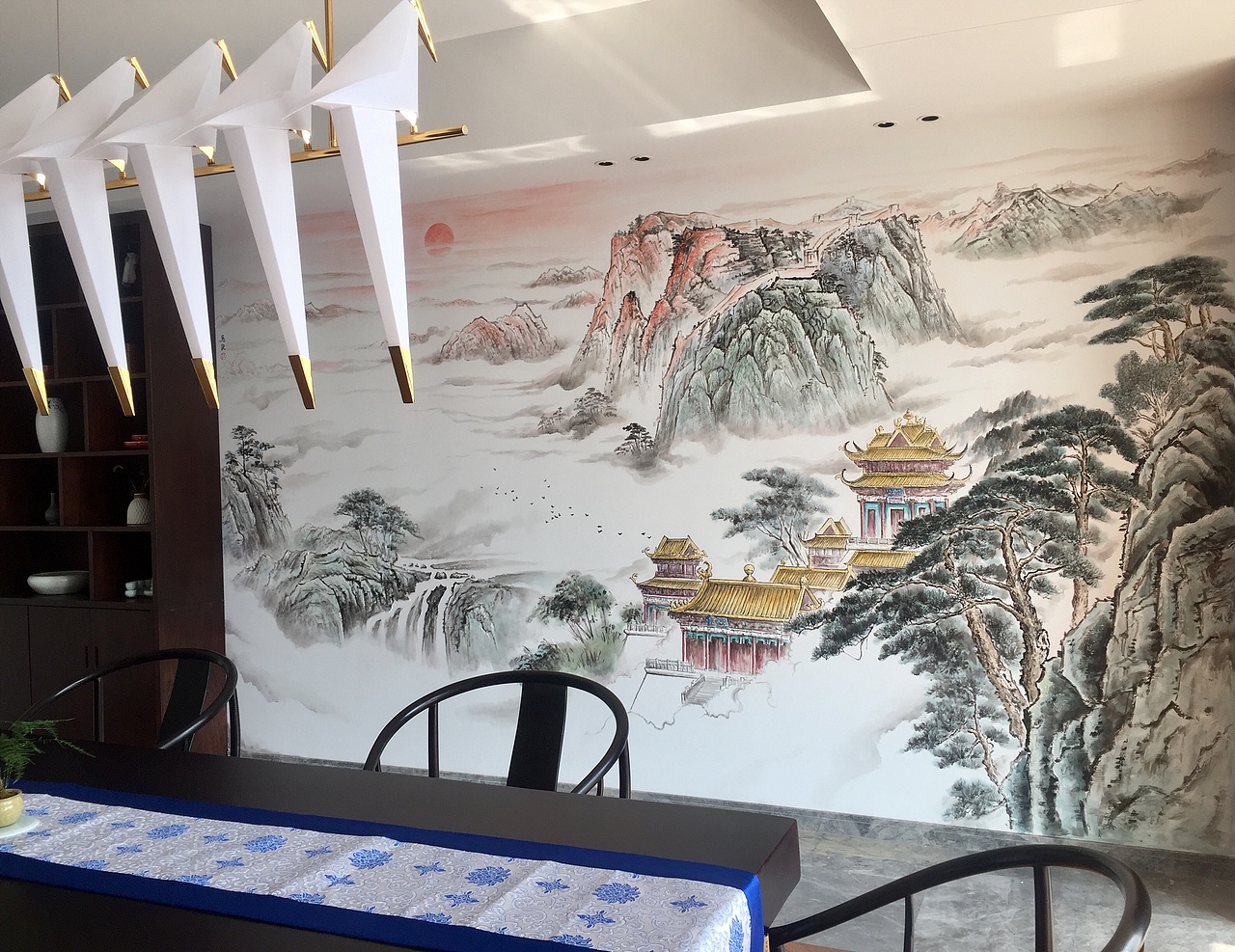 中式山水浅浮雕壁画