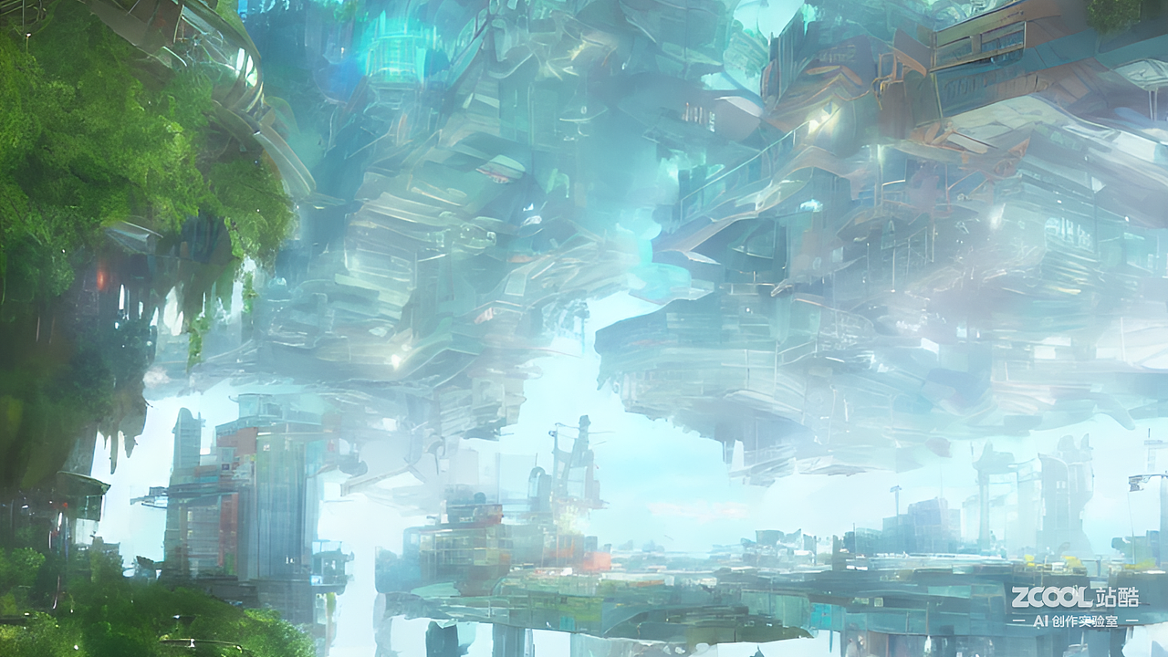 #AI创作实验室#悬空的天空城市,体积光,8k,动态光影