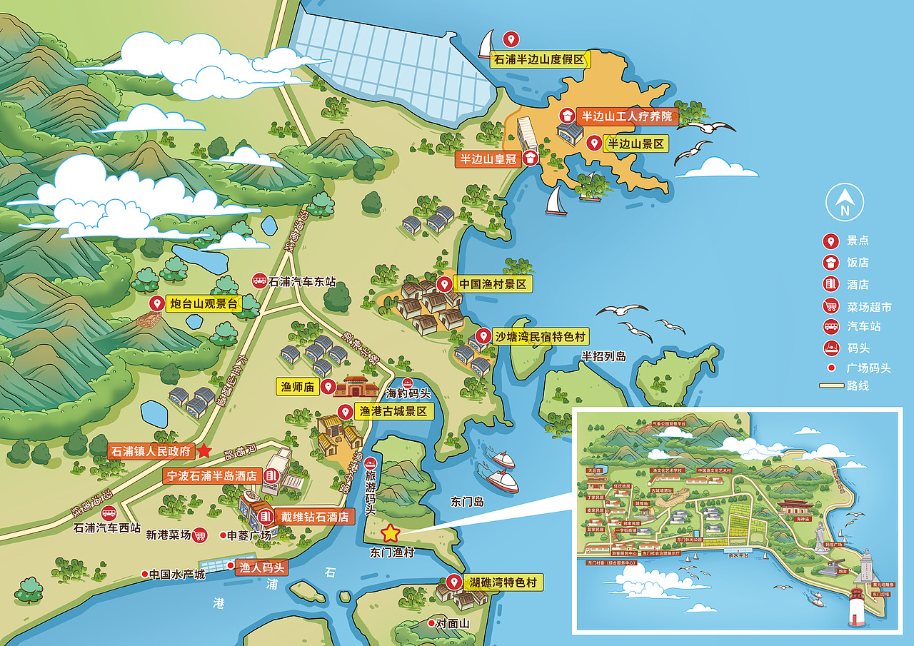 【宁波象山】乡镇社区手绘地图定制设计（图ZMzAxMTIxNTY0） - 商业插画 - 站酷设计师手绘地图原创素材 - 站酷ZCOOL