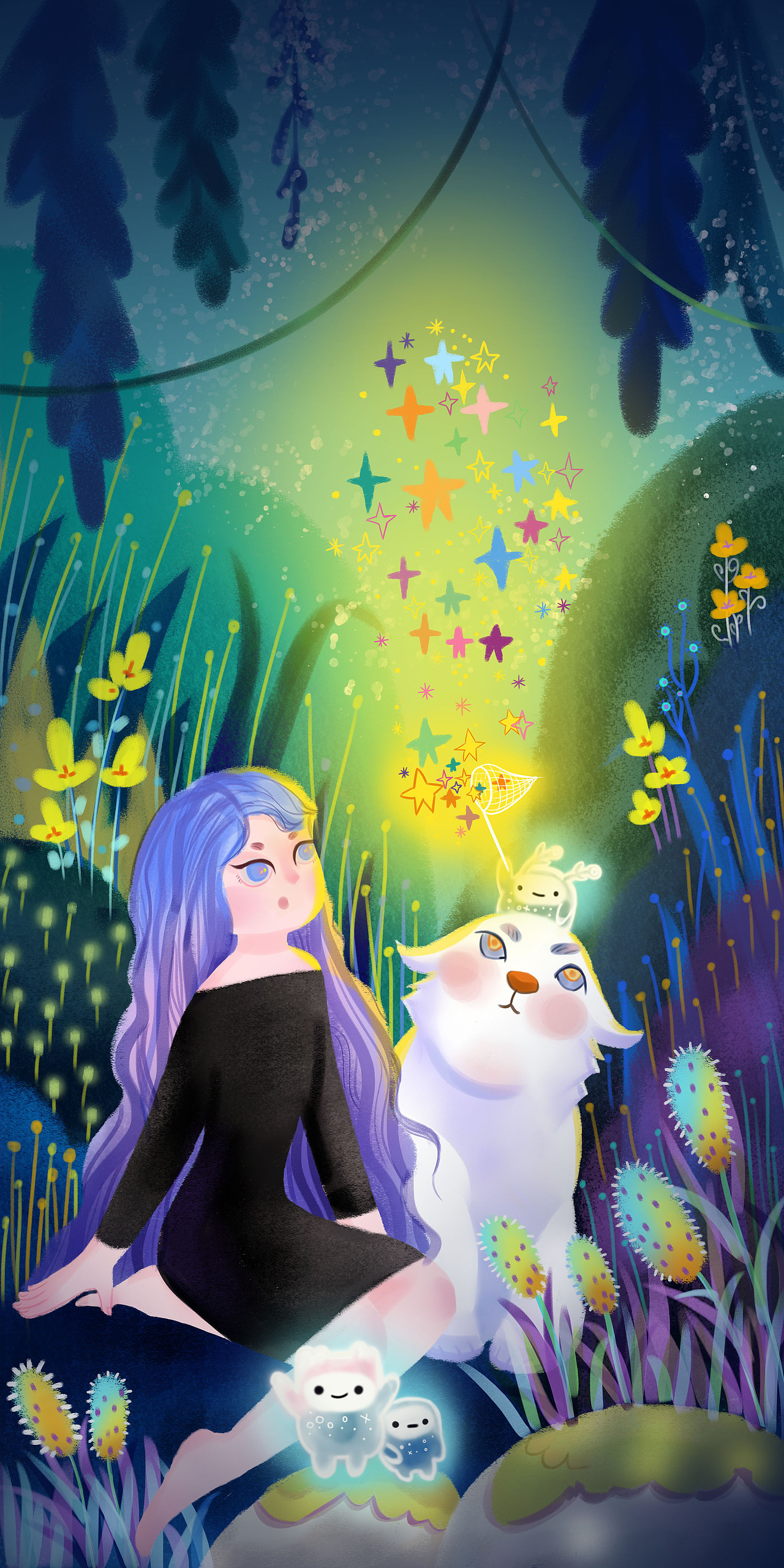 《夏夜女神》（图ZMjc2MDY0ODk2） - 儿童插画 - 站酷设计师鱼鱼慢慢慢原创素材 - 站酷ZCOOL
