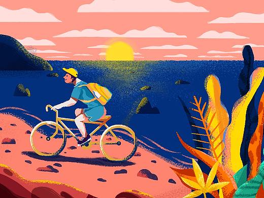 海邊騎行（個(gè)人主頁(yè)-ZNDE5MTc3ODQ=） - 商業(yè)插畫 - 站酷設(shè)計(jì)師紅心牛油果原創(chuàng)素材 - 站酷ZCOOL