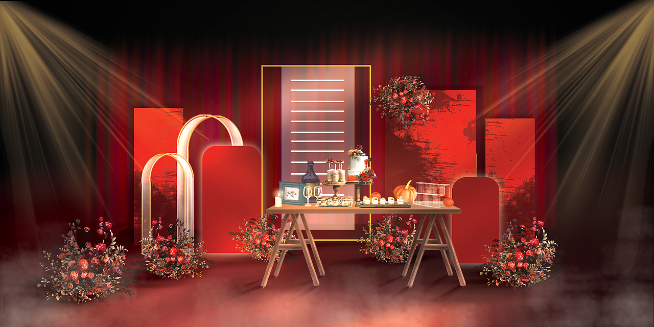 红色婚礼手绘效果图