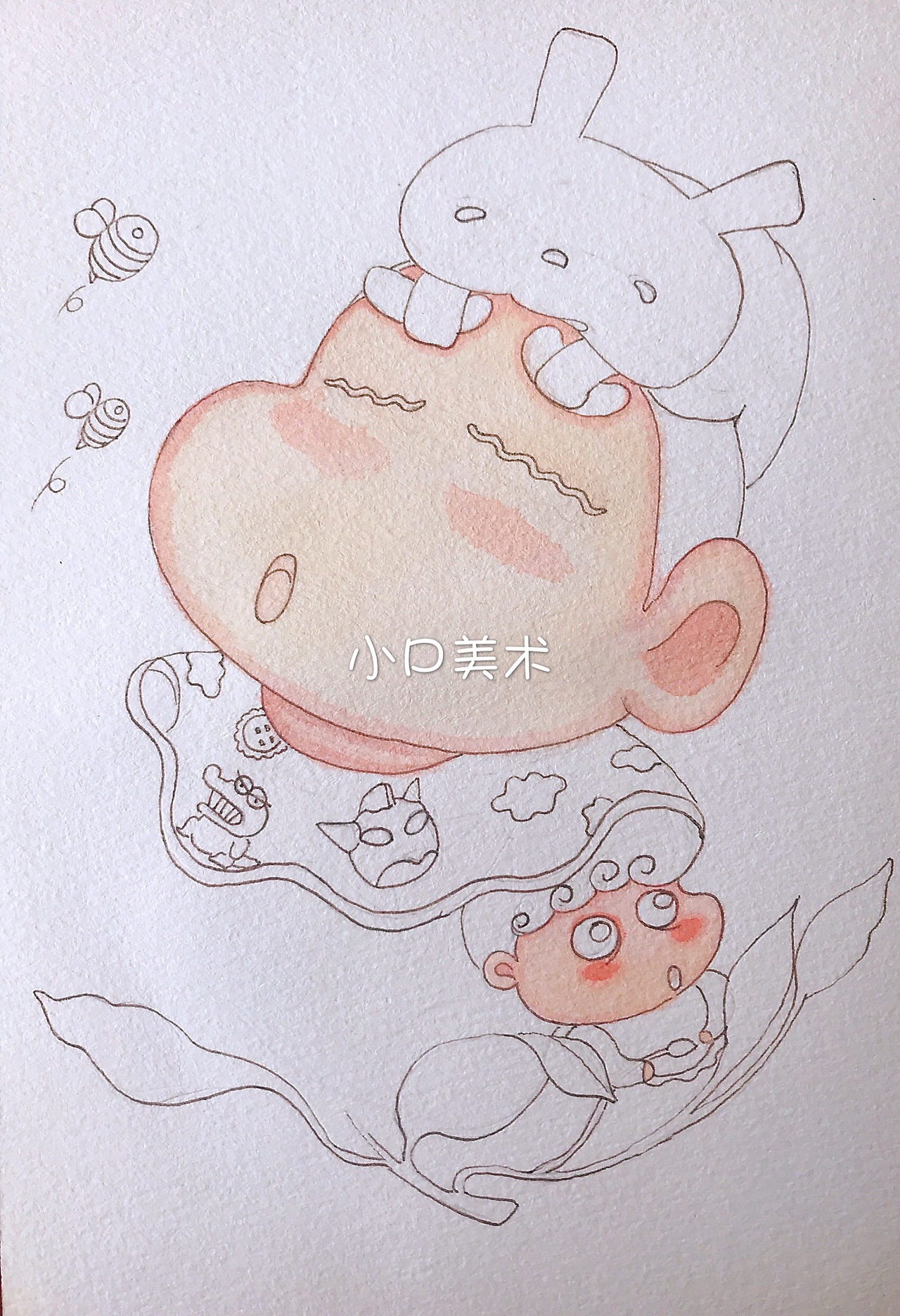 手绘——《沐浴春芳的小新》（图ZMjA3Mjg4NTc2） - 儿童插画 - 站酷设计师Z62438438原创素材 - 站酷ZCOOL
