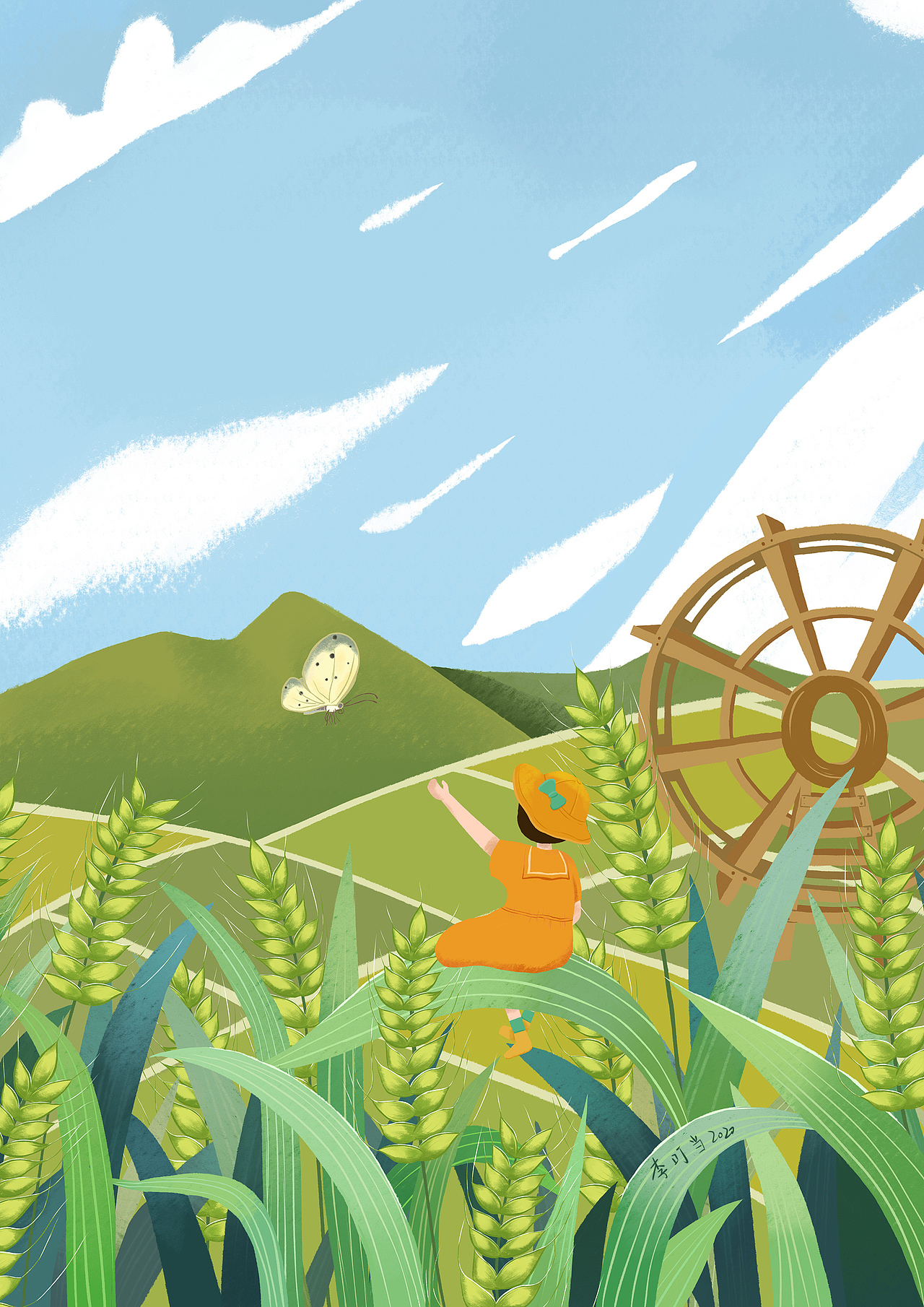 儿童插画二十四节气小满