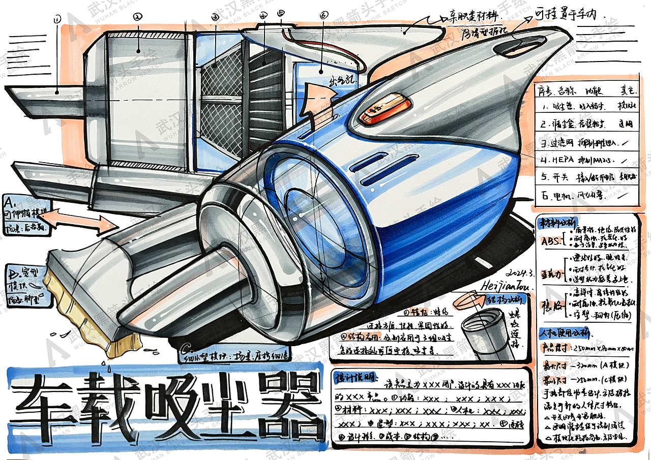 工业设计考研手绘示范作品（图ZMzcwNjc2MjYw） - 其他工业/产品 - 站酷设计师武汉黑箭头手绘原创素材 - 站酷ZCOOL