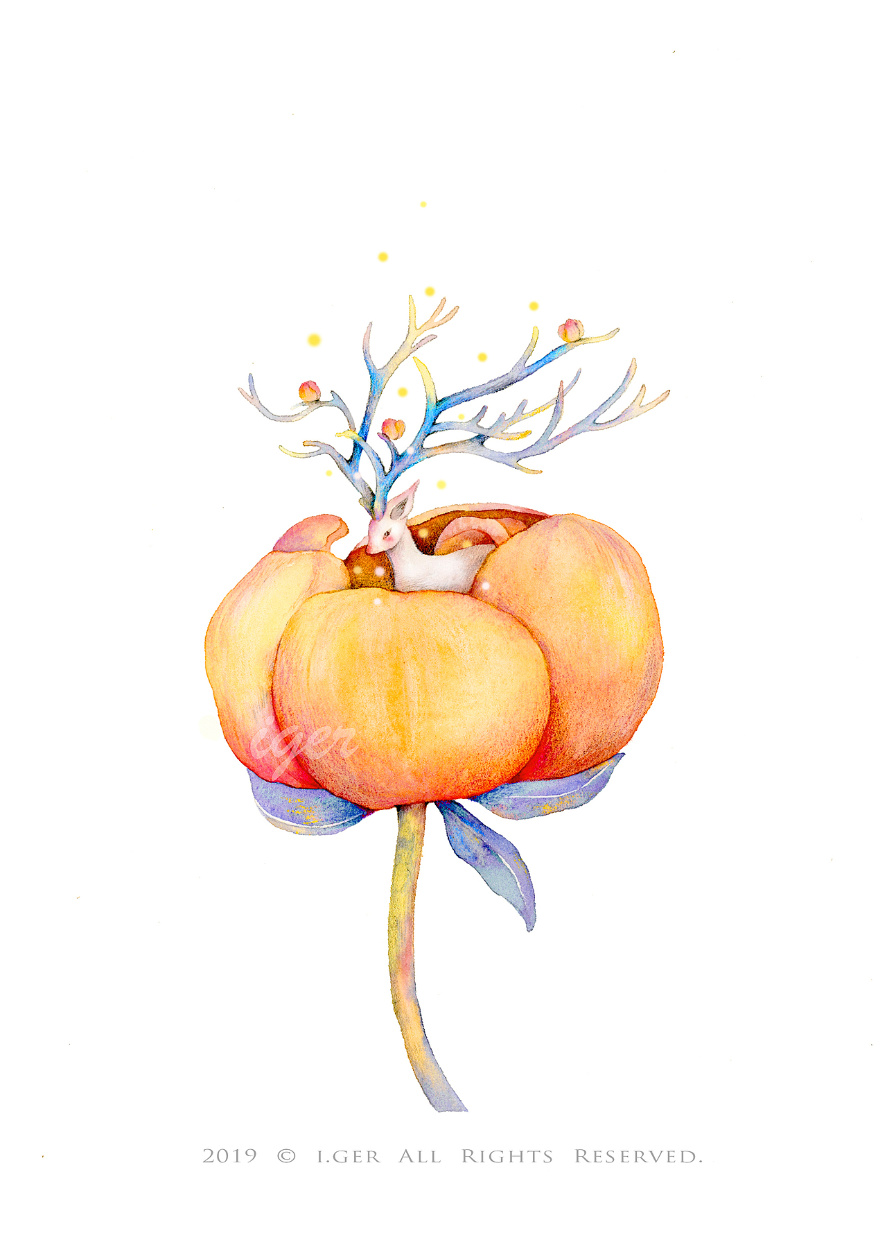 一组水彩治愈森系插画