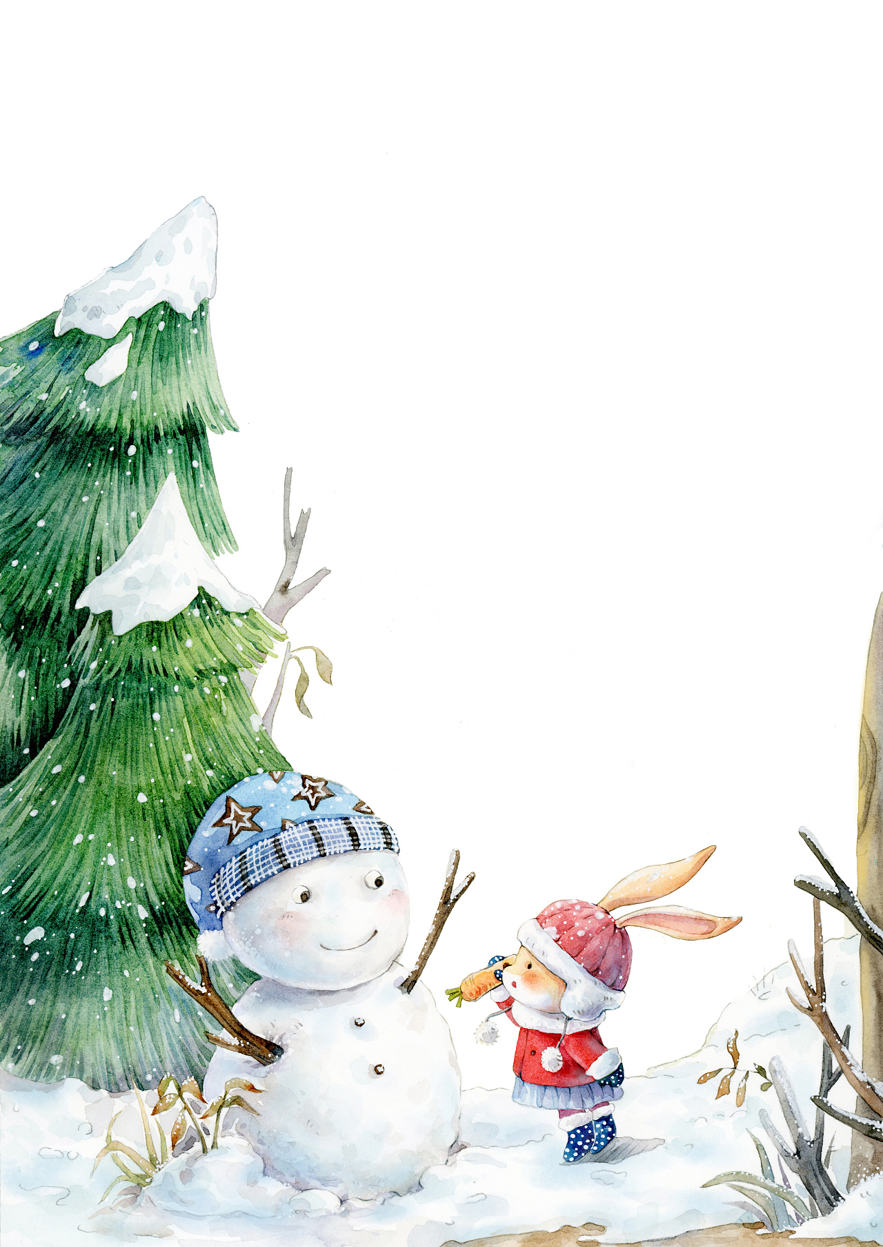 水彩插画 雪人