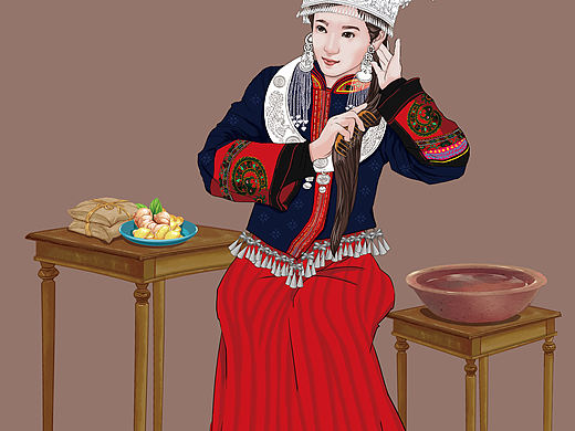手绘苗族姑娘