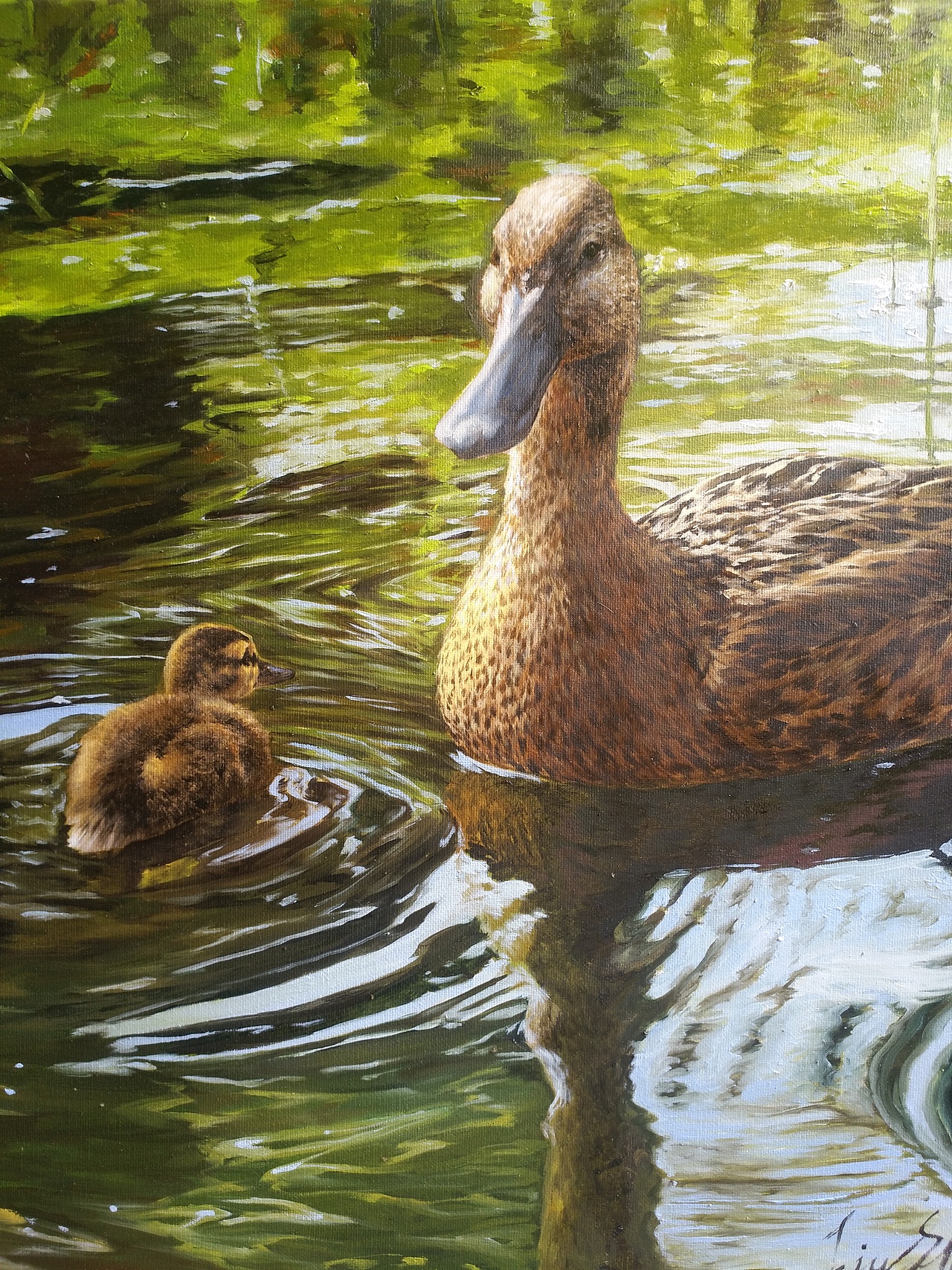 宠物画家刘诗洋油画作品《母子情深》