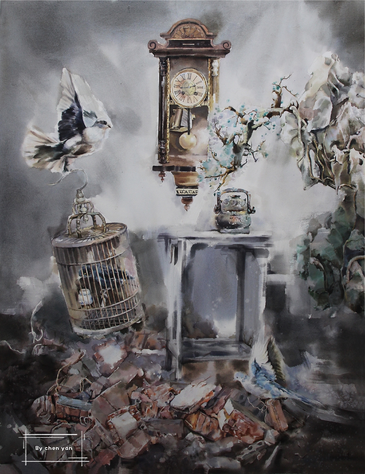 《消逝》146x113cm（图ZMjU0MDI0Nzg4） - 绘画 - 站酷设计师ChenYan水彩原创素材 - 站酷ZCOOL