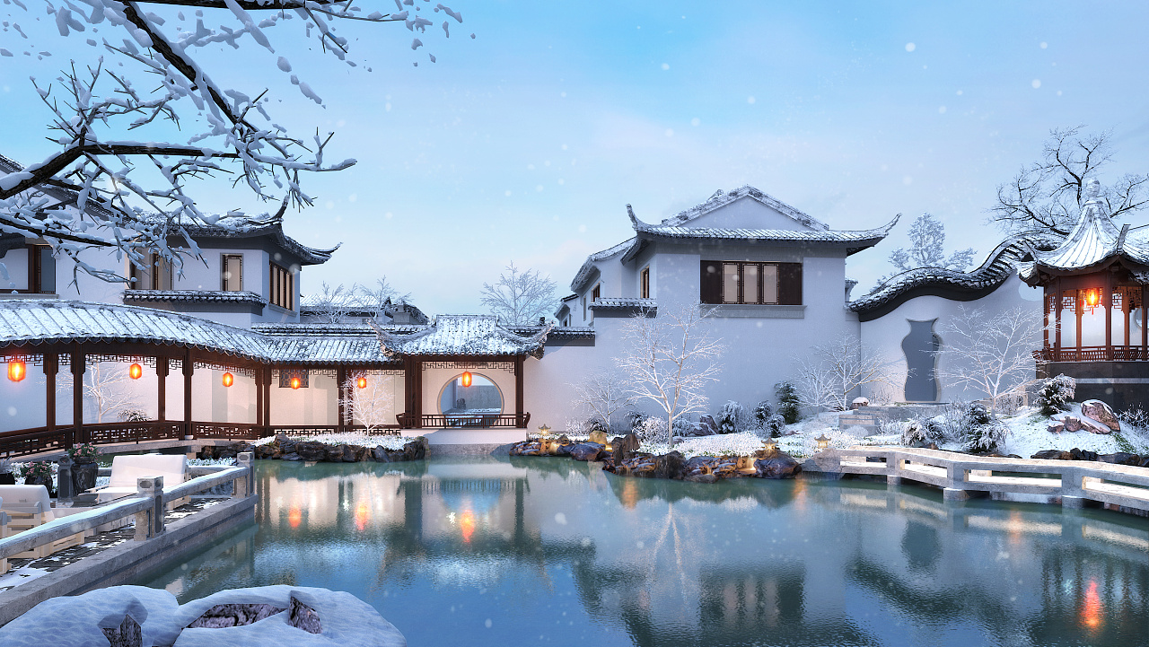 下雪的苏州桃花源很美,很温柔.