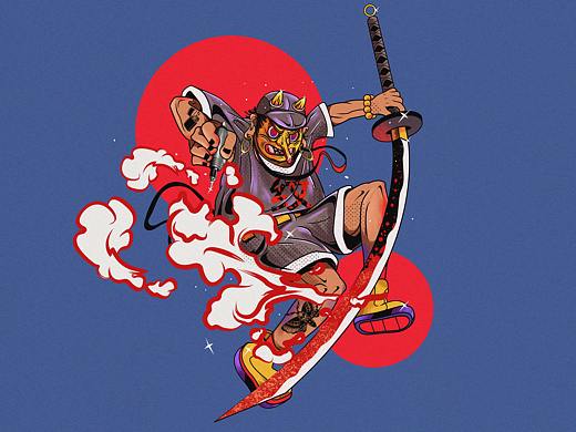 武士刀插画上色