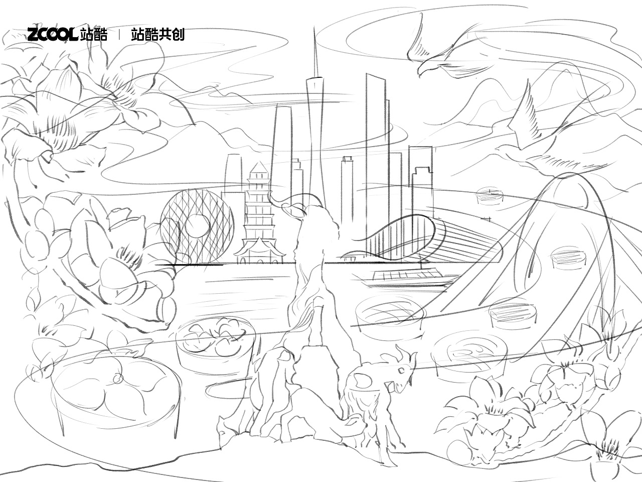 广州城市文化国潮海报（图ZMzMzNzY0NjIw） - 艺术插画 - 站酷设计师画画的C薇原创素材 - 站酷ZCOOL