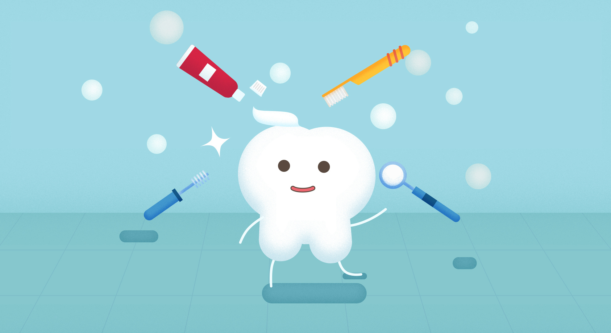 预防蛀牙保护牙齿少女刷牙创意卡通插画图片-千库网